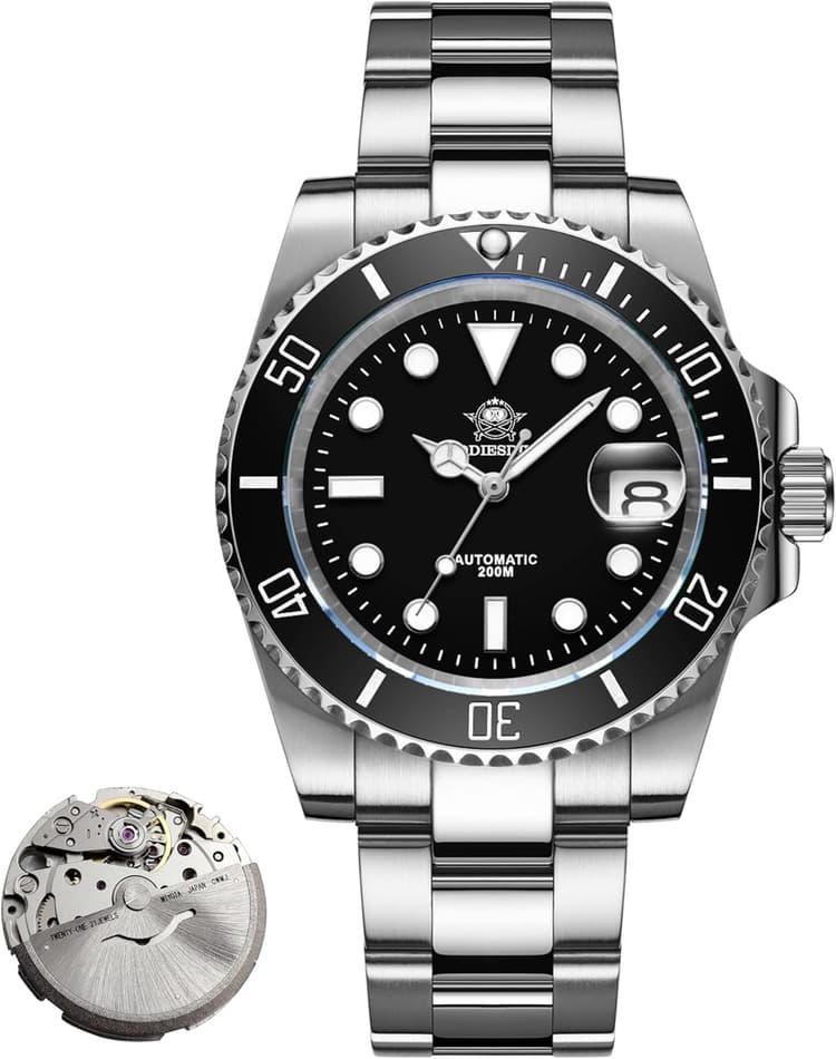 ADDIESDIVE Automatic Watch for Men Waterproof Diver 200 M Date Display Analog Steel Band Japan Mechanical Movement Mens Dive Watch