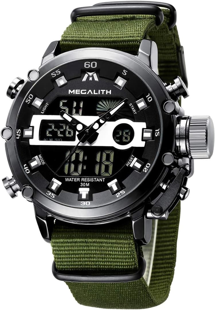 MEGALITH Military Watches for Men Digital: Tactical Wristwatch with Analog Dual Time Display - Waterproof Sport Heavy Duty Watch for Men with LED Alarm Stopwatch Date - Gifts for Him