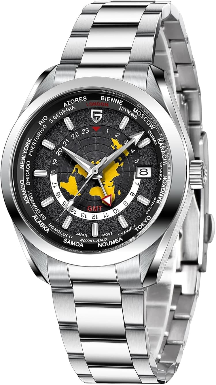 Pagani Design 1788 GMT Montre automatique pour homme Mouvement NH34 GMT Bracelet en acier inoxydable Étanche jusqu'à 100 m Montre de luxe tendance pour homme avec double fuseau horaire