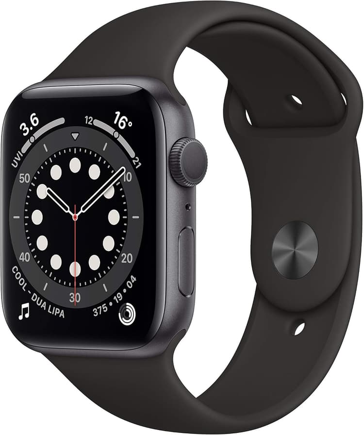 Apple Watch Series 6 (GPS, 44MM) Boîtier en Aluminium Gris Sidéral avec Bracelet Sport Noir (Reconditionné)