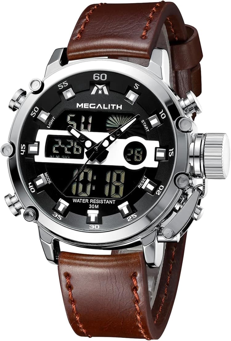 MEGALITH Montre Homme Digitale Militaire Sport Montre Numerique Homme Etanche 3ATM Grand Cadran Montres Bracelet avec Chronomètre Alarme Calendrier LED