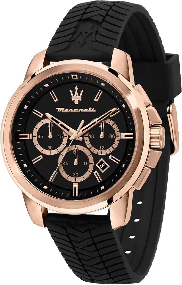 Maserati Montre pour Homme, Collection Successo, en Acier, PVD Or Rose, Silicone, avec Bracelet en Silicone - R8871621012