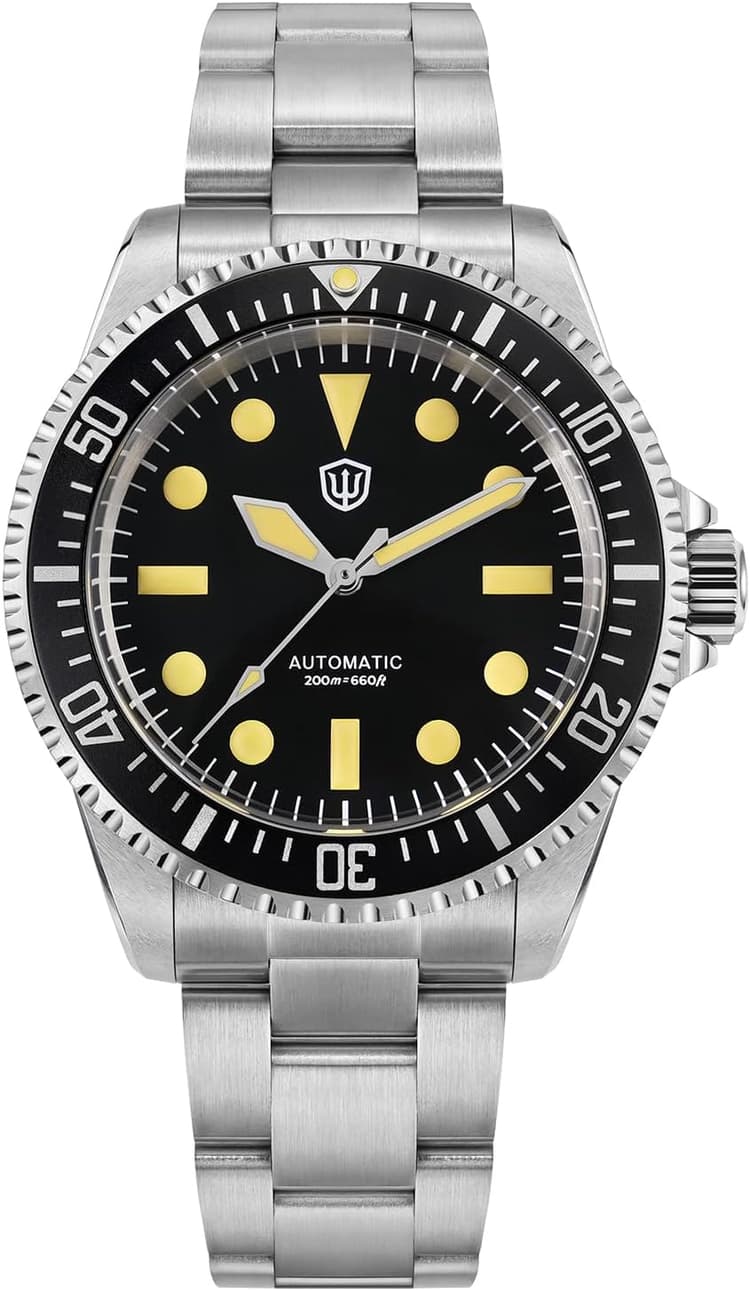 watchdives WD5513 Vintage Sub Dive Watch, PT5000 Automatic Watches 38mm Sapphire Crystal Wristwatch 200m Waterproof Watch