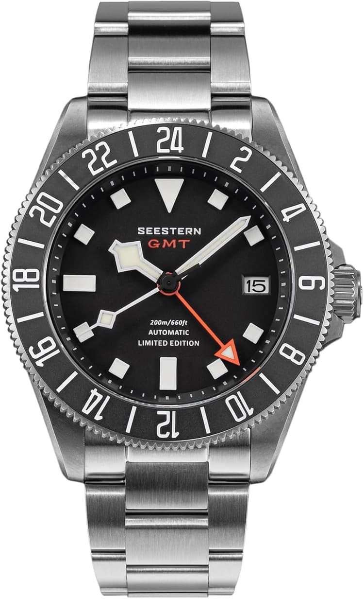 Titanium GMT S462.K Montre de plongée mécanique automatique étanche pour homme Noir 200 m, Noir, Sport