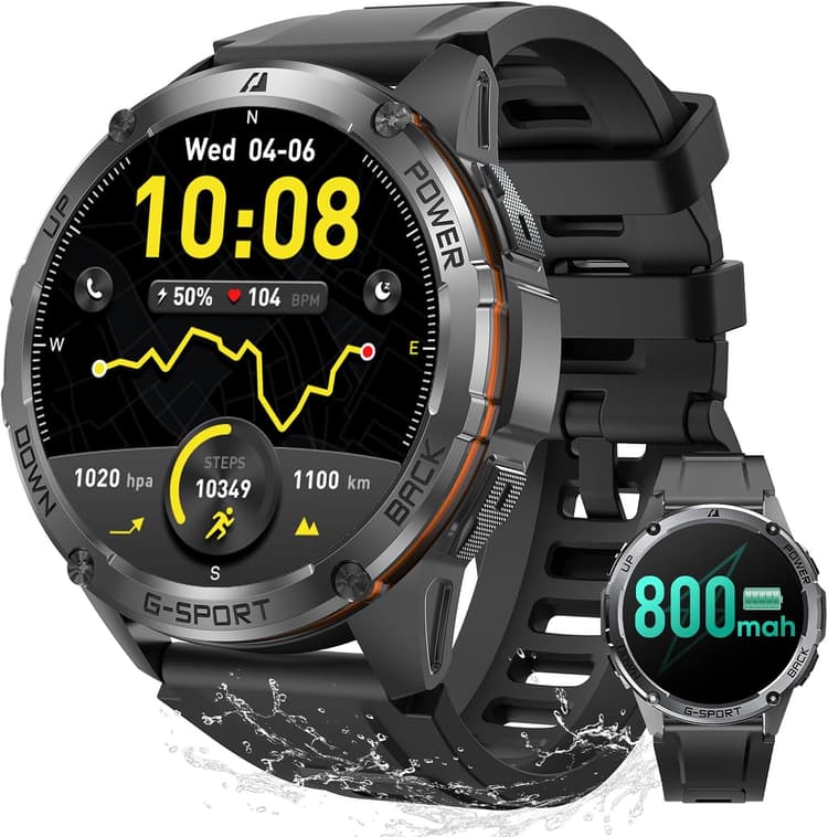 GPS Military Smart Watches for Men - Military Grade, 6-Satellite Positioning, 800mAh 30-Day Battery, 5ATM Waterproof Rugged Fitness Watch for Outdoor Tactical Use 1.43" AMOLED Rugged Fitness Watch