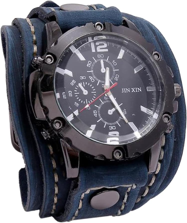 Sharplace Montre-Bracelet de Style Punk, Montres à Quartz à Chiffres Romains à Manchette Large en PU