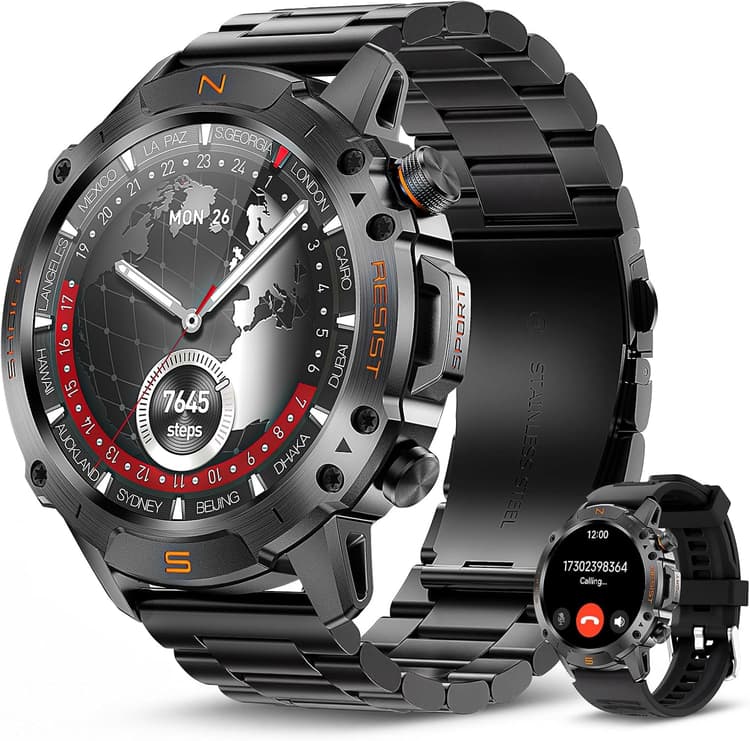WalkerFit Smart Watch for Men, 1.43" AMOLED Premium Sport Smartwatch with Bluetooth Calling, 5ATM Waterproof, Accurate Fitness Tracking, Durable Sport Watch for iPhone and Android