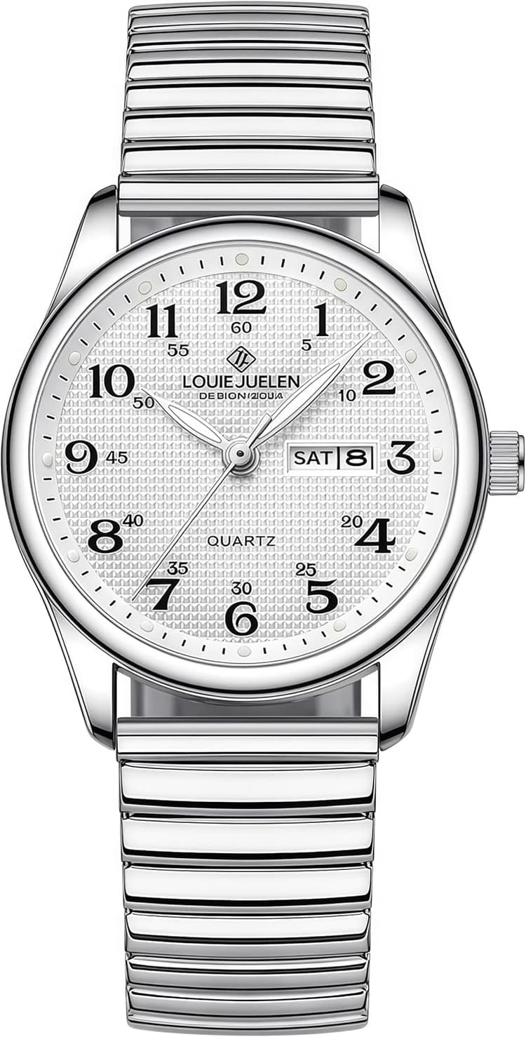 Gosasa Easy-to-Read Quartz Watch for Seniors, Large Numerals, Calendar, 30m Water Resistance, Luminous,Women's Men's Stainless Steel Wrist Watch