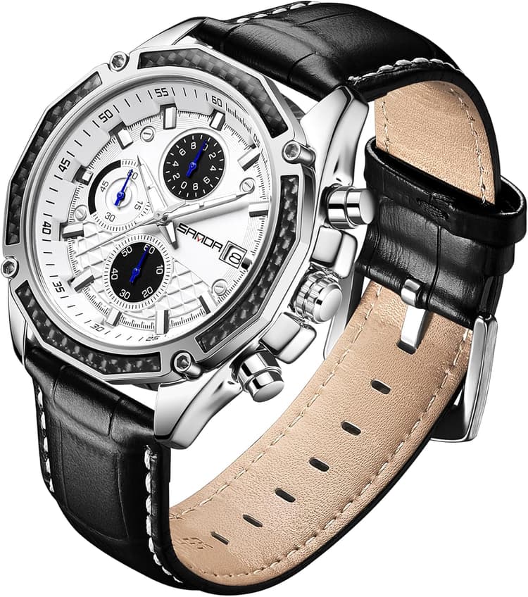 Montres pour Hommes Montre Analogiques Quartz avec Bracelet en Cuir étanche Chronographe Calendrier Montre en Acier Inoxydable,Montre-Bracelet pour ClassiqueDécontracté Entreprises